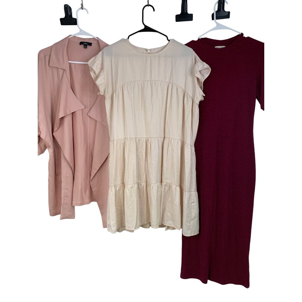 Lot of 3 Womens Dresses & Cardigan Bundle Shein Lulus Size L RCC10456